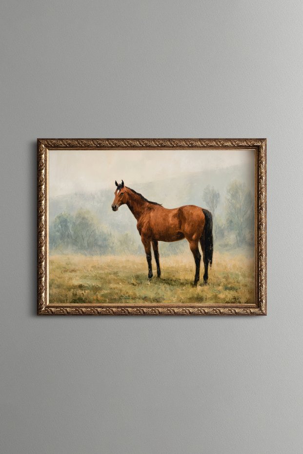Horse Figure and Nature Scenery - Vintage Patterned Frame - Slim Model