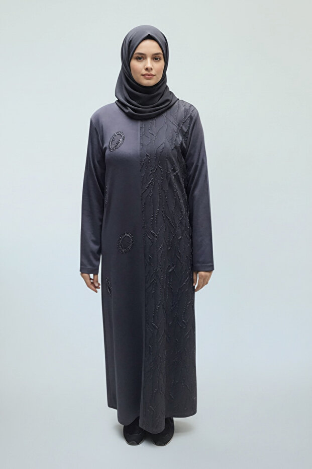 Women's Front Embossed Stone Patterned Crewneck Dress