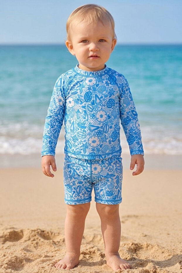 Uv Protected Long Sleeve Baby Boy Swimsuit - Mini Mariner