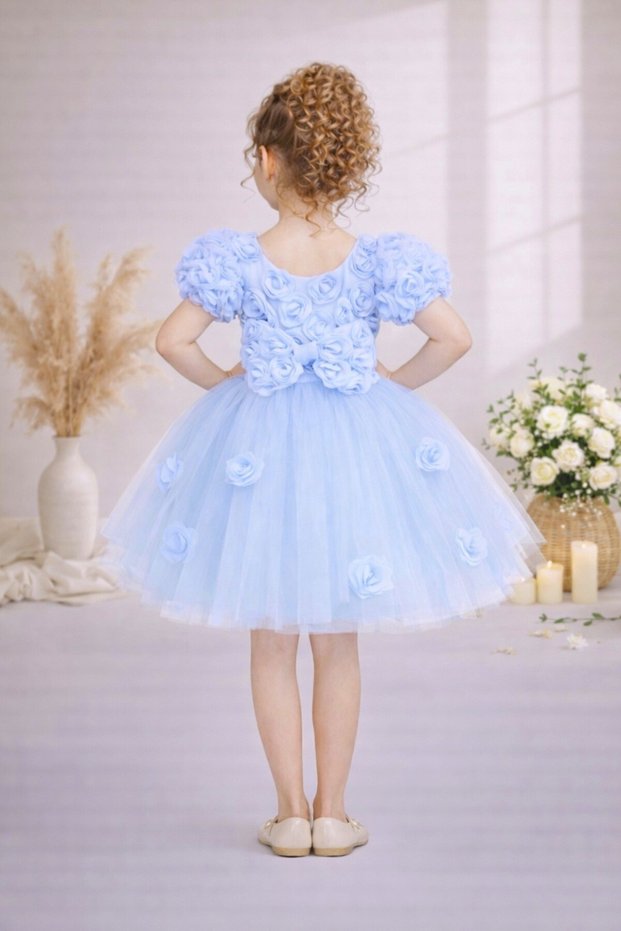 Tulle Rose Detailed Girls' Evening Dress-Birthday-Event-Party-Special Occasion Dress