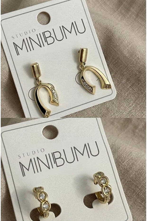 2 pairs of stone-accented, tarnish-resistant stainless steel gold-tone earring set