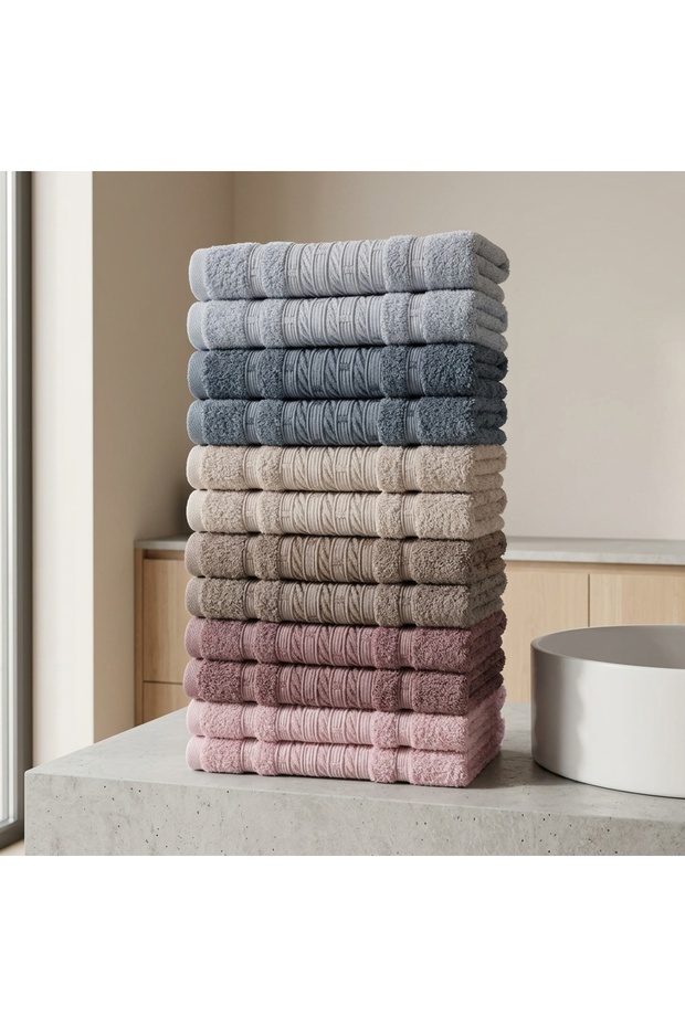 Set of 12 Hand and Face Towels 50X90 cm 100% Cotton 6 Color Soft Absorbent Towels Multi-Purpose Use