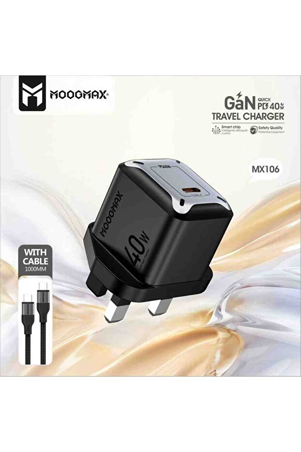 شاحن راس بيت جداري مع كيبل -اسود MOOMAXG -MX106 ٤٠W العدد 3 حبات