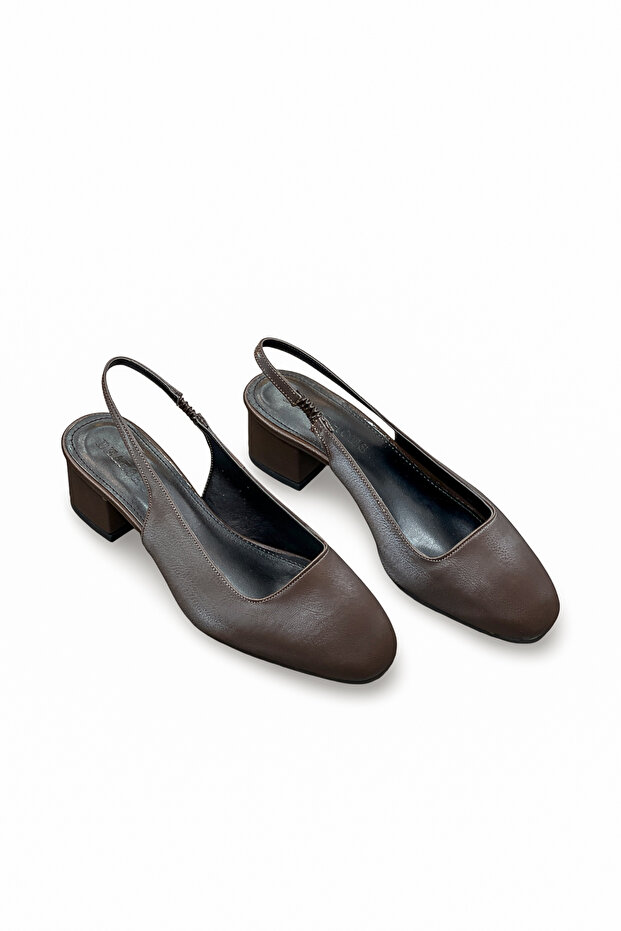 Women's Brown Thick Short Heel Open-Back Heeled Shoes