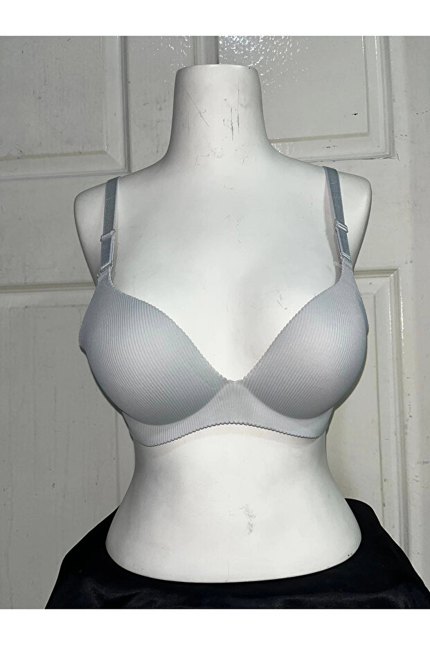 Women's Ribbed Padded and Underwired Gray Bra