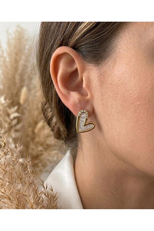 Pearlescent Heart Steel Earrings