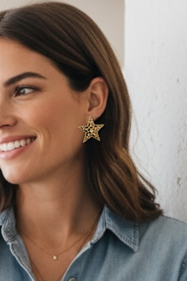 Star Stone Plated Earrings 3 cm