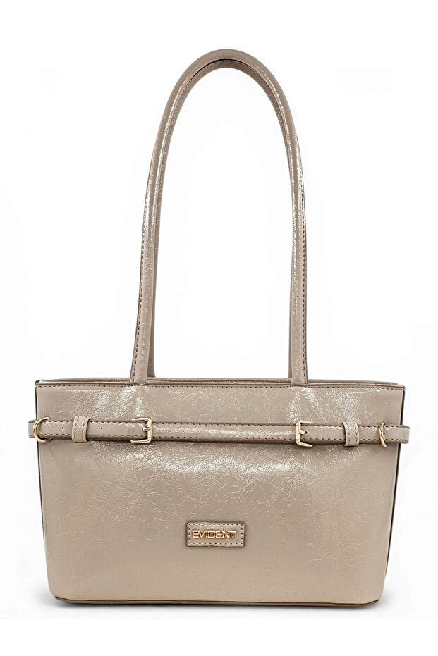 Beige Color Shiny Looking Belt Detailed Bucket Model Women's Shoulder Bag