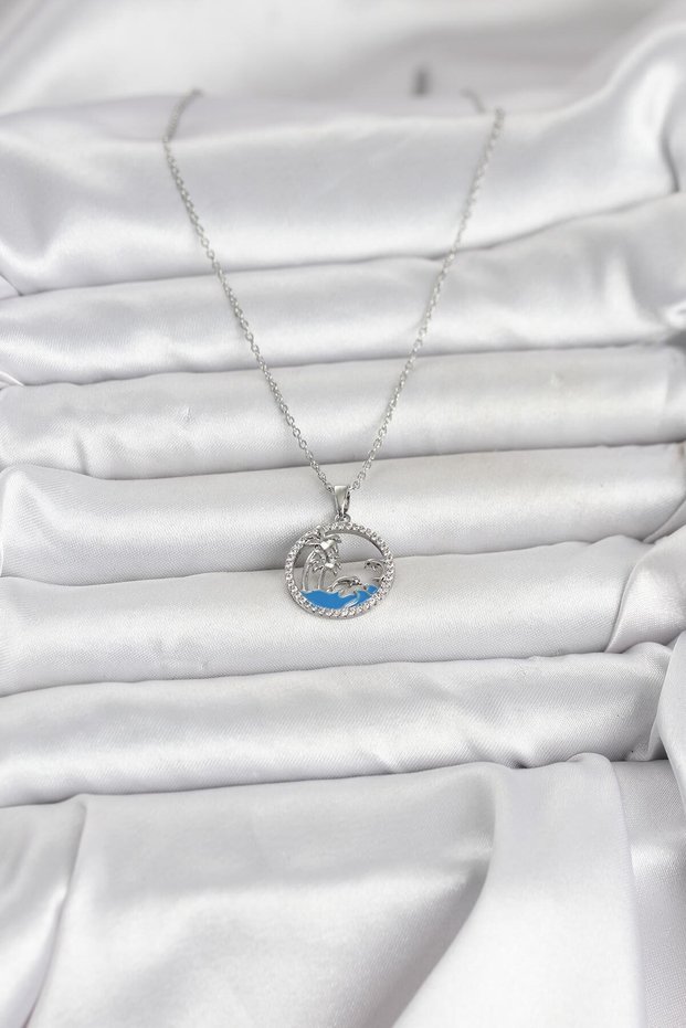 Sea Style Women's Necklace with Zircon in Silver Steel Chain for Elegant Necks