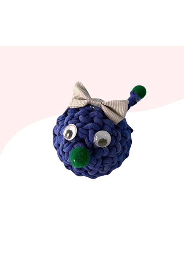 Knitted Cat Toy with Rattle 9cm Blue