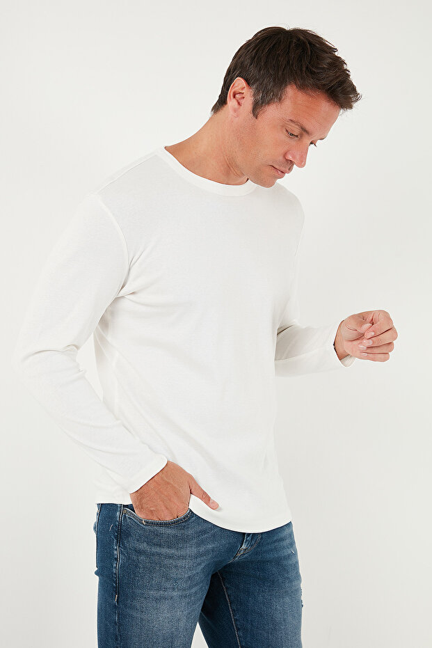 سويت شيرت رجالي من القطن بقصة ضيقة وياقة دائرية طراز SWEAT 59050741