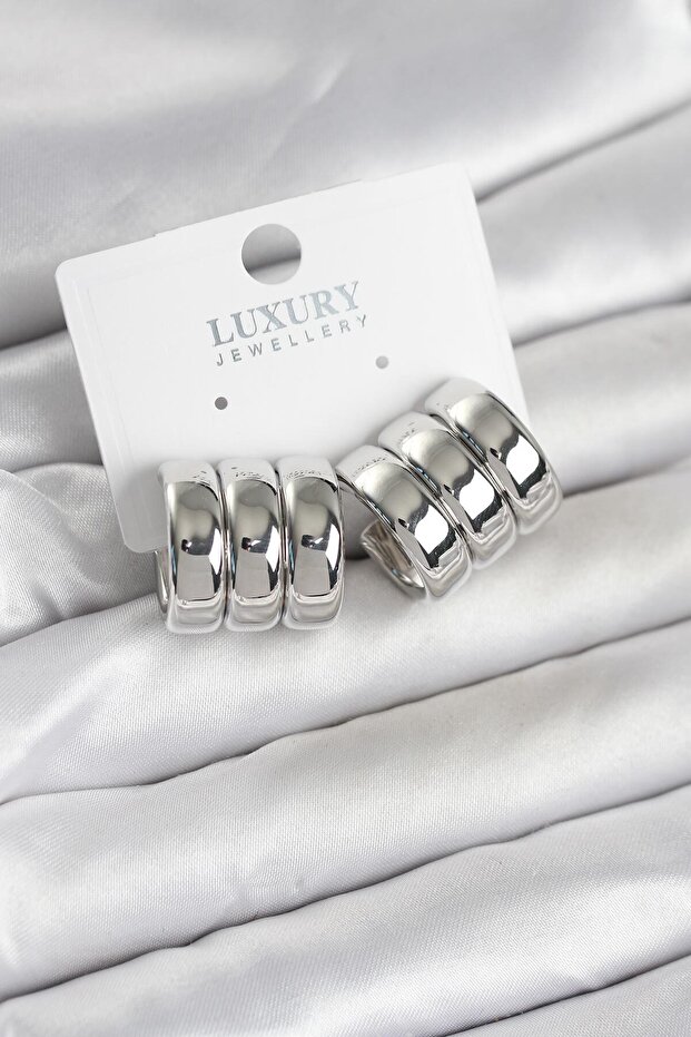 Brass Silver Color Triple Appearance Women's Earrings