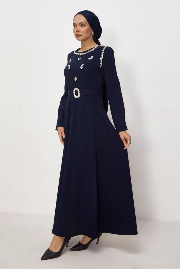Belted Stone-Detail Dress 46330