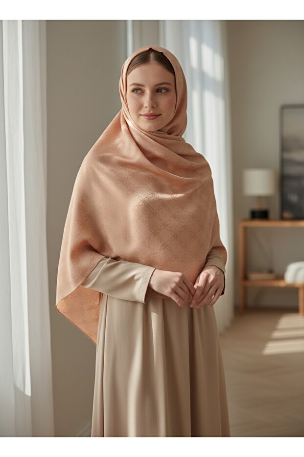 Silky Jacquard Series Mini Clover Pattern Shawl - Sand Beige