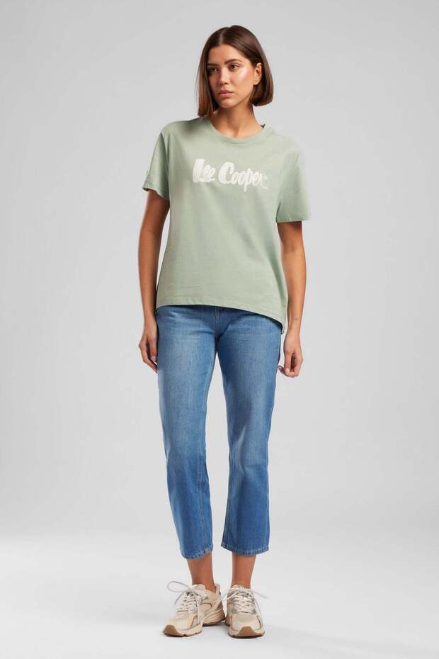 Londonlogo Women's Relaxed Fit 100% Cotton Printed Crew Neck T-Shirt Green