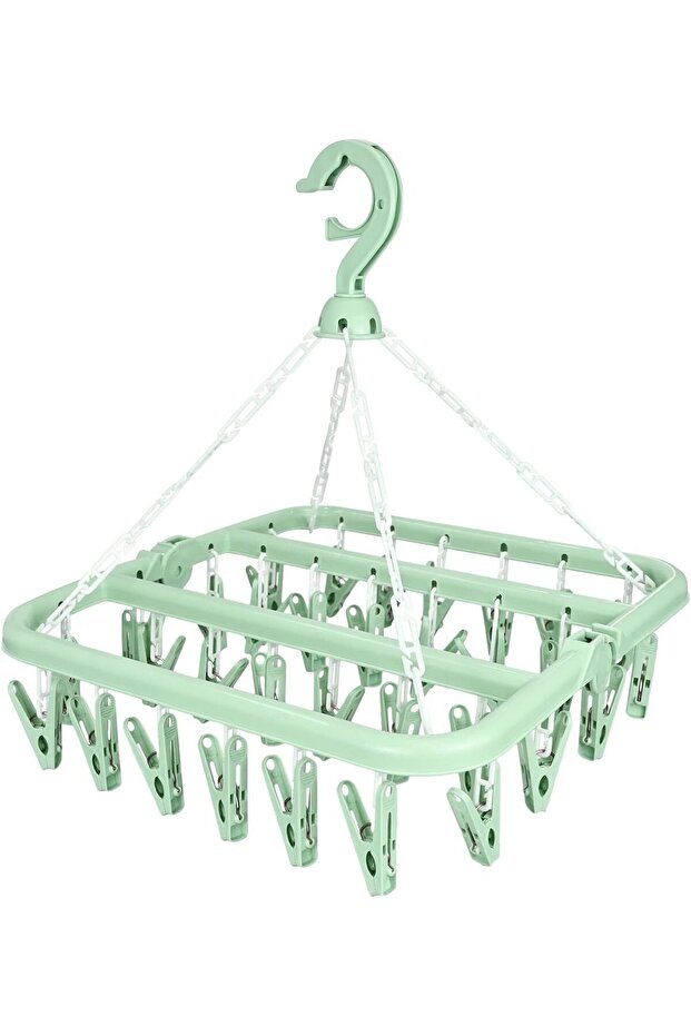 Foldable Laundry Hanger Drying Racks with 32 Clips For small garments Laundry Clothes Green