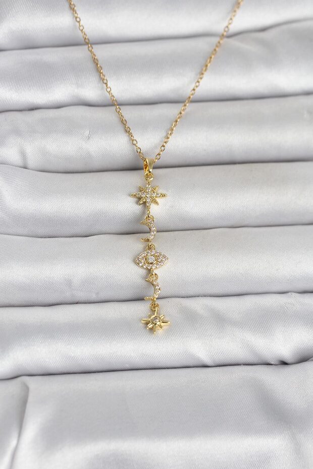 Stylish 316L Steel Gold Color Pole Star Y Model Zircon Stone Women's Necklace Teachers Mothers Lovers