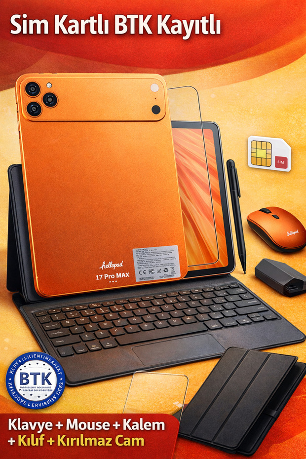 asfteknoloji 17 ProMax Sim Kartlı BTK Kayıtlı Klavye+Mous+Kalem+Kılıf+Kırılmazcam Hediyeli Full Set Tablet