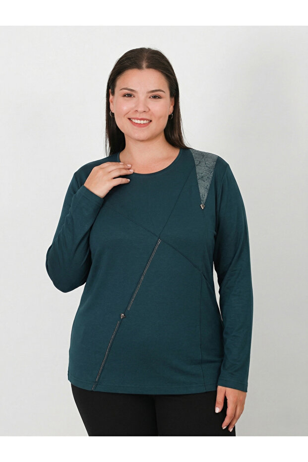 High Quality Turlu Combed Cotton Blouse with Flexible 4-Season Leather Trim 0800