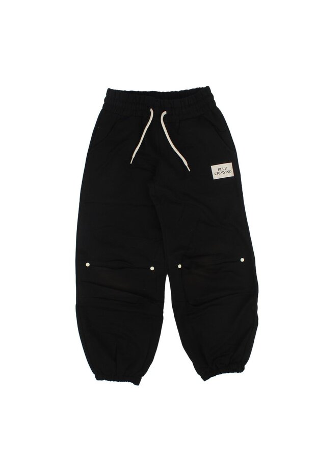 Girl's Black Pants with Elastic Waist and Knee Detail