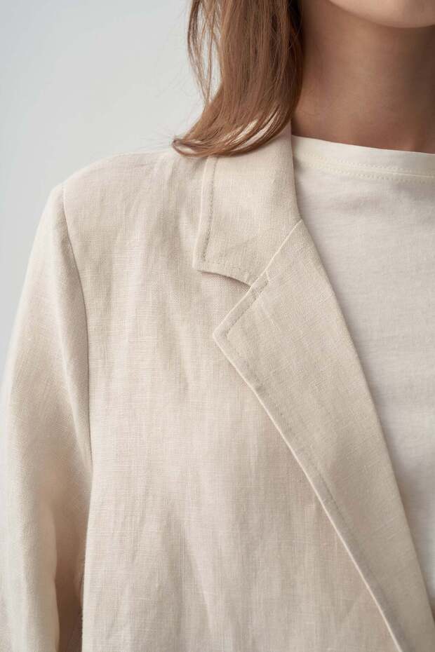 Stone-Linen Blazer Jacket - 5