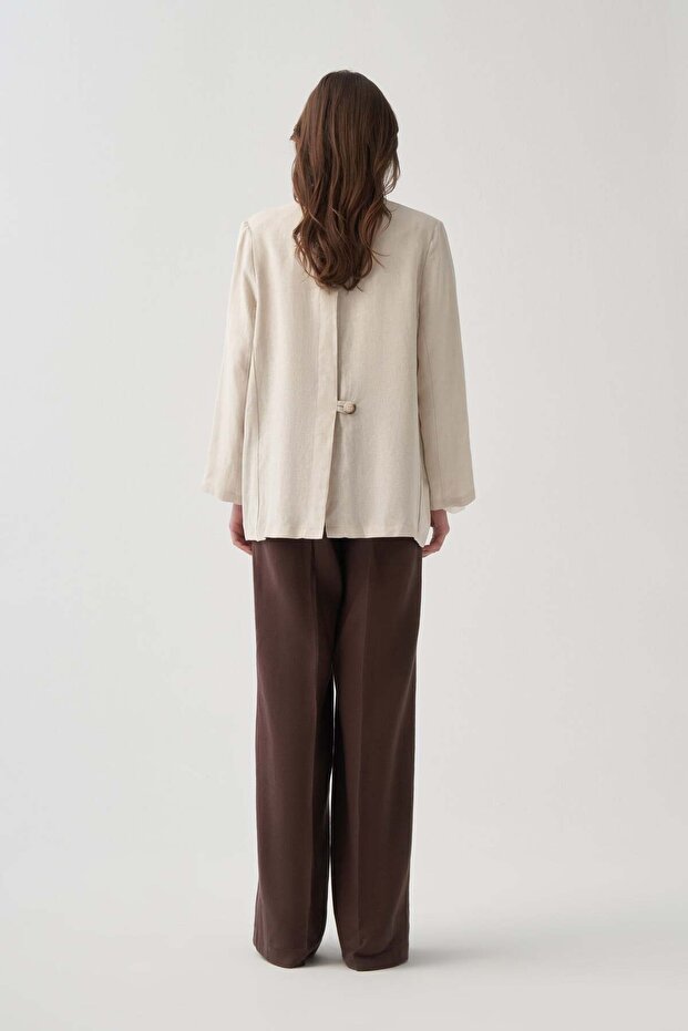 Stone-Linen Blazer Jacket - 4