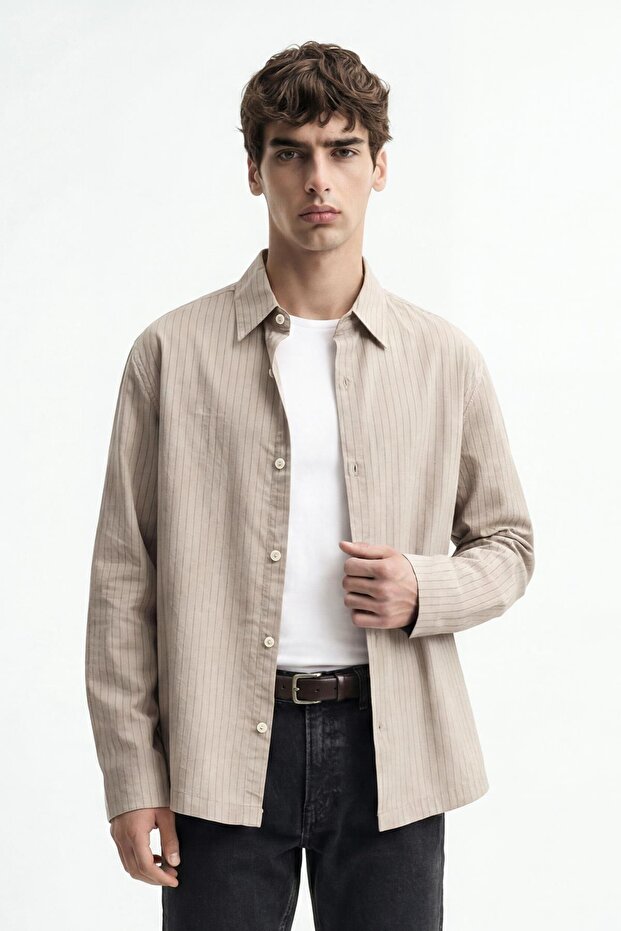Mink Relaxed Fit Striped Men's Shirt