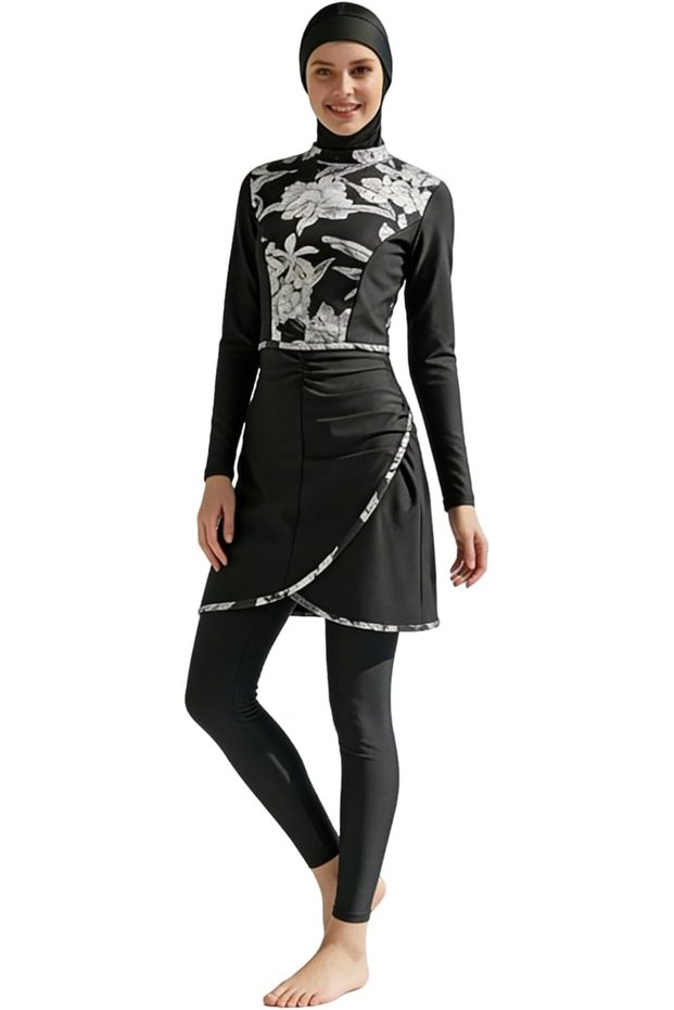 Women Muslim Modest Swimwear Islamic Burkini Two-Piece Bathing Suits Long Sleeve Full Coverage