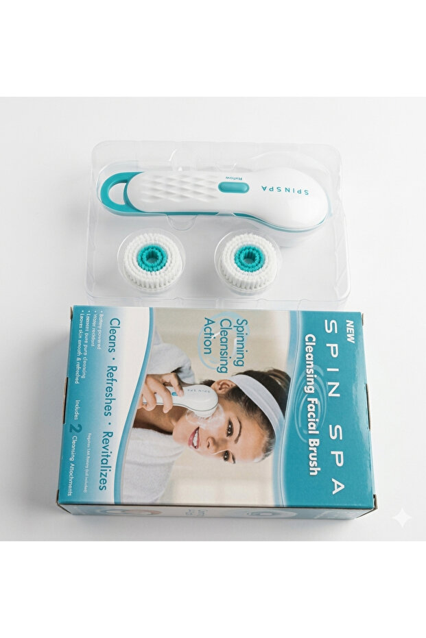 اسم المنتج الظاهر في الصورة هو Spin Spa Cleansing Facial Brush (فرشاة سبين سبا لتنظيف الوجه)