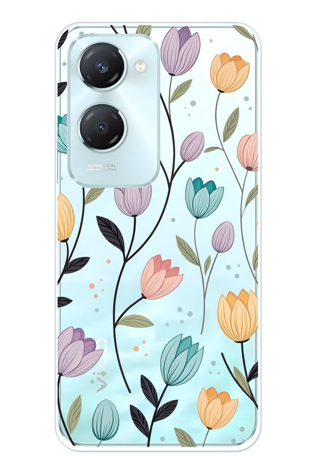 Vivo Y18 Compatible Tulip Flower Pattern Transparent Phone Case