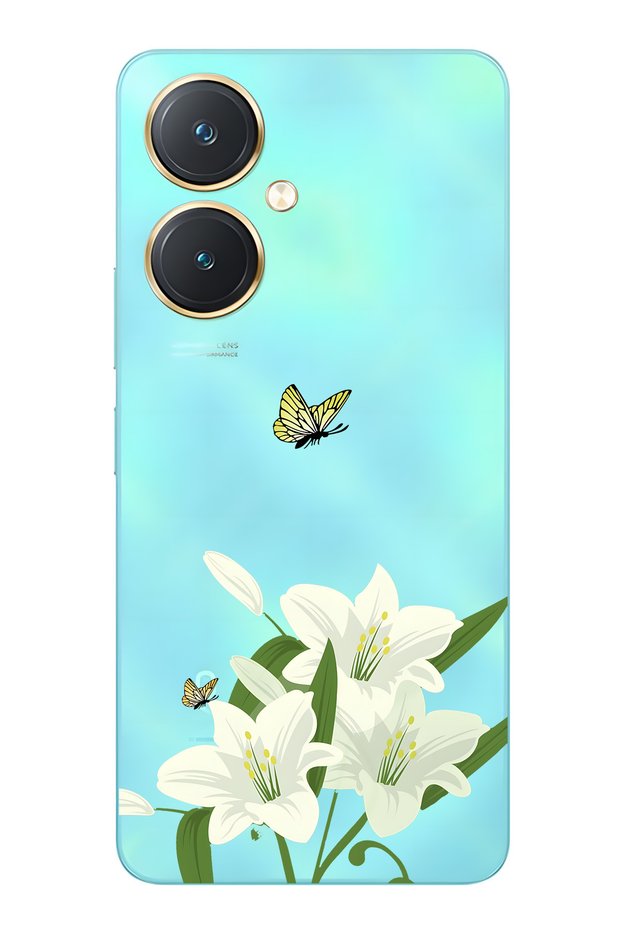 Vivo Y27 Compatible White Lily Patterned Transparent Phone Case