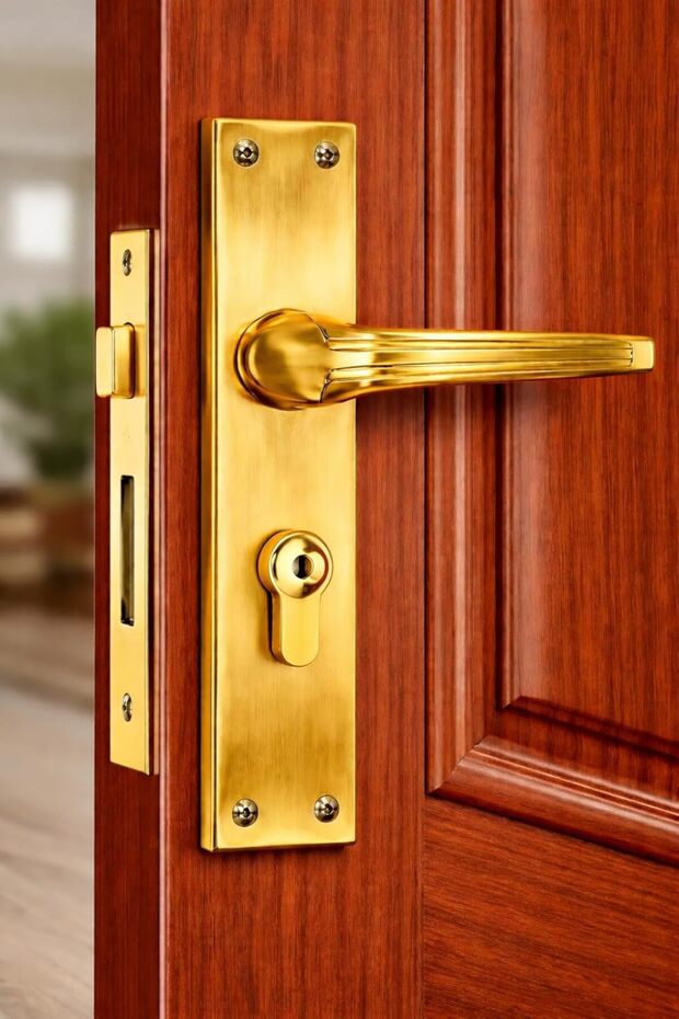 Door Handle Set, Mortise Lock Style, Vintage Gold Finish, Zinc and Steel Construction