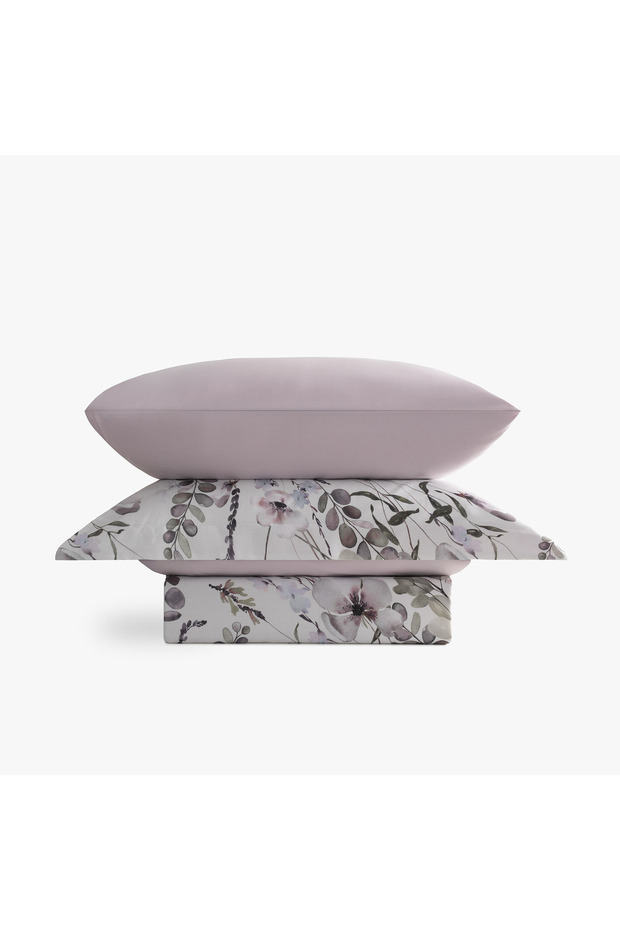 Florissa Spring Texture King Size 100% Aegean Cotton Duvet Cover Set - Bed Sheet Pieces - 4 Pillow Pieces Lilac