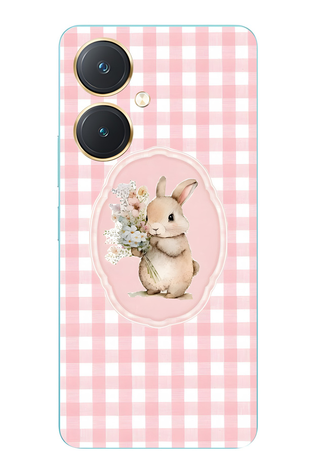 Vivo Y27 Compatible Floral Rabbit Patterned Transparent Phone Case
