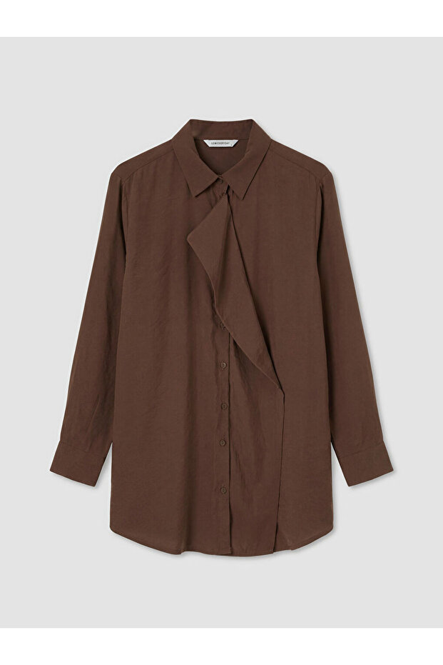 Brown Mod Modal Patterned Women's Shirt Tunic from Güli̇s Gi̇yi̇m