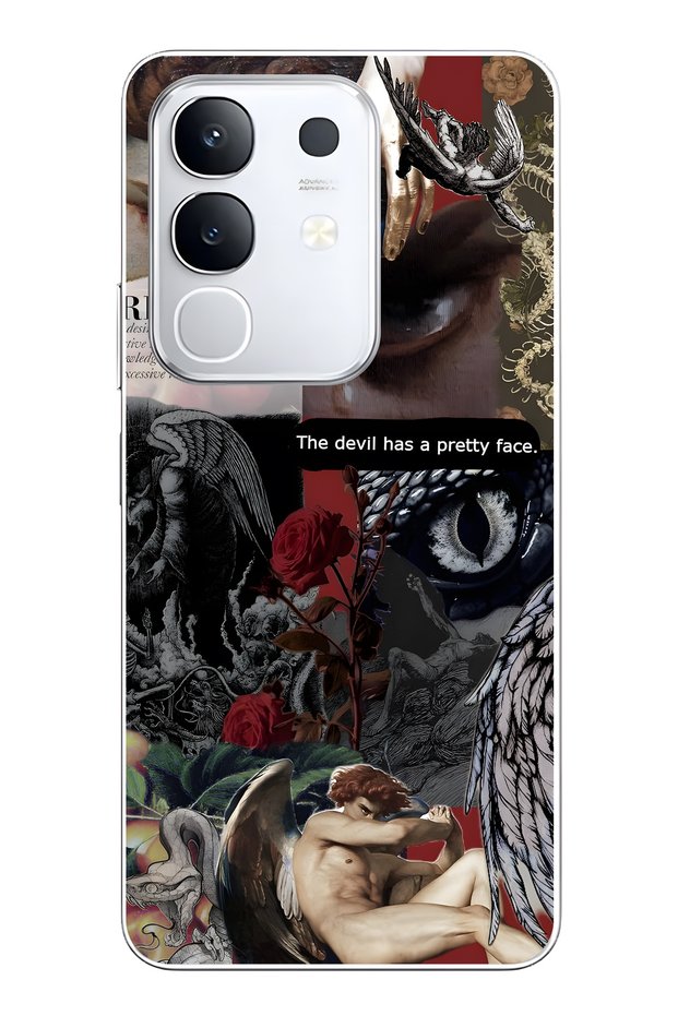 Vivo Y29 Compatible Devil Face Patterned Transparent Phone Case