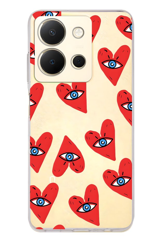 Vivo Y36 Compatible Eyed Heart Patterned Transparent Phone Case