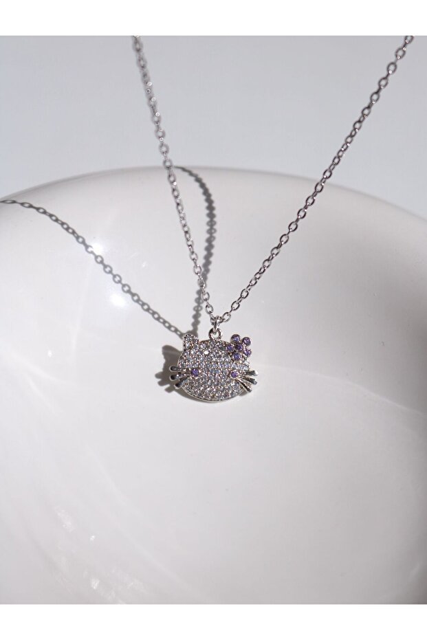 Purple Stone Hello Kitty Necklace