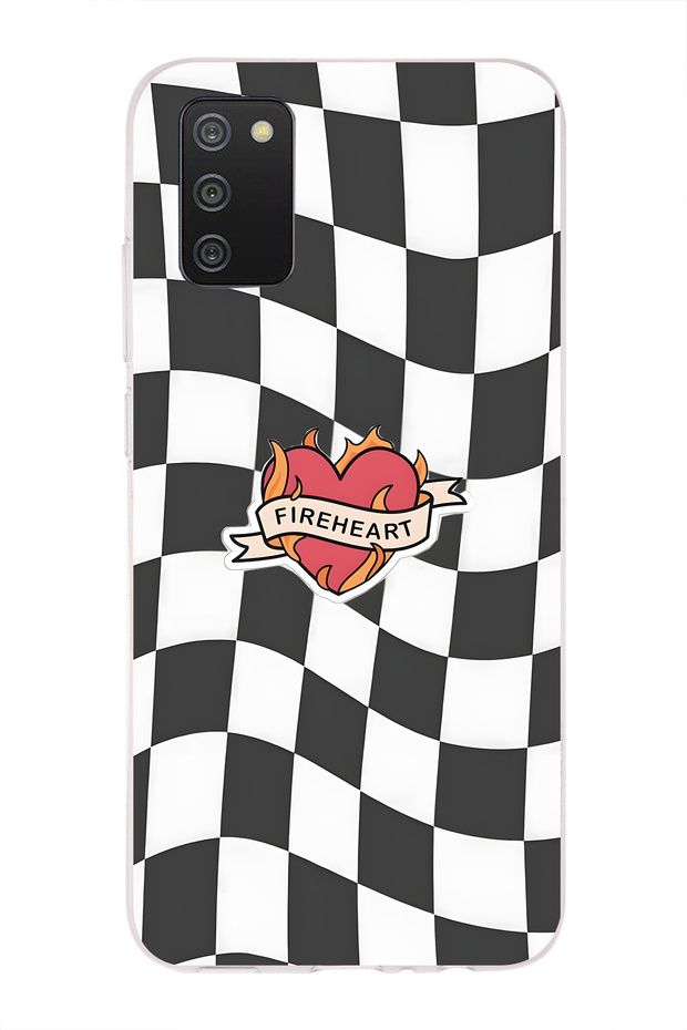Samsung Galaxy A02S Compatible Fireheart Square Pattern Transparent Phone Case
