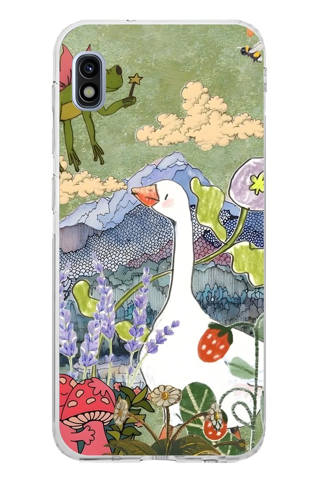 Samsung Galaxy A10 Compatible Goose and Nature Illustration Patterned Transparent Phone Case