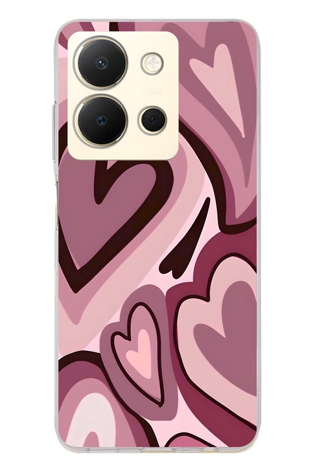 Vivo Y36 Compatible Burgundy Heart Patterned Transparent Phone Case
