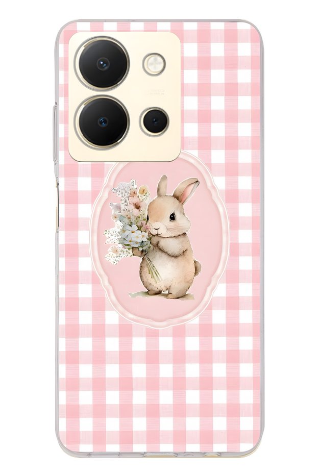 Vivo Y36 Compatible Floral Rabbit Patterned Transparent Phone Case