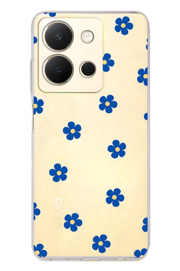 Vivo Y36 Compatible Blue Flower Pattern Transparent Phone Case