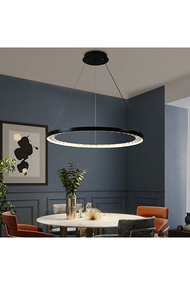 نجف مودرن دائري باللون الأسود بإضاءة LED ثلاثية – 55 واط – قطر 800 ملم