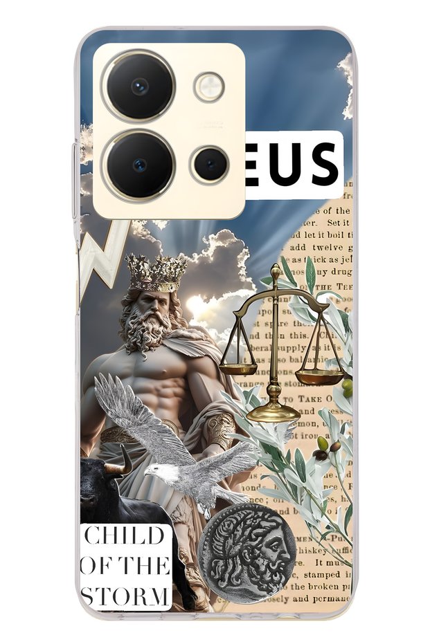 Vivo Y36 Compatible Zeus Patterned Transparent Phone Case