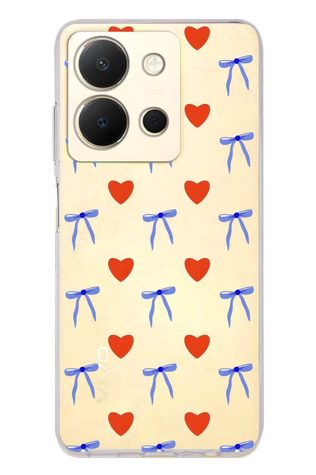 Vivo Y36 Compatible Heart and Ribbon Patterned Transparent Phone Case