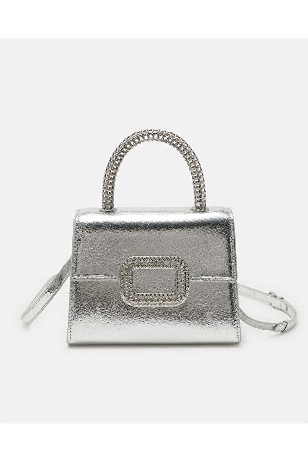 Women Silver Embellished Evening Mini Crossbody Bag
