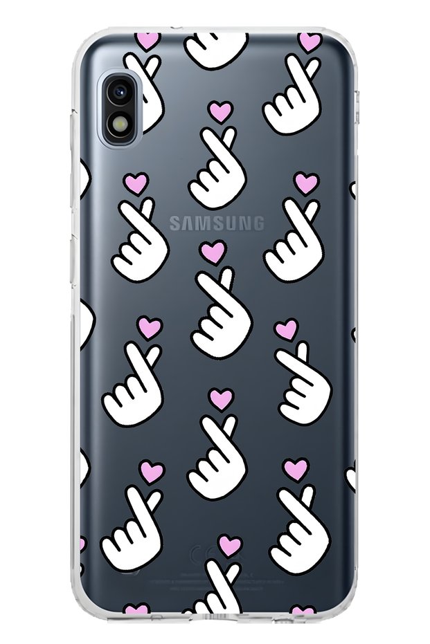 Samsung Galaxy A10 Compatible Finger Heart Patterned Transparent Phone Case