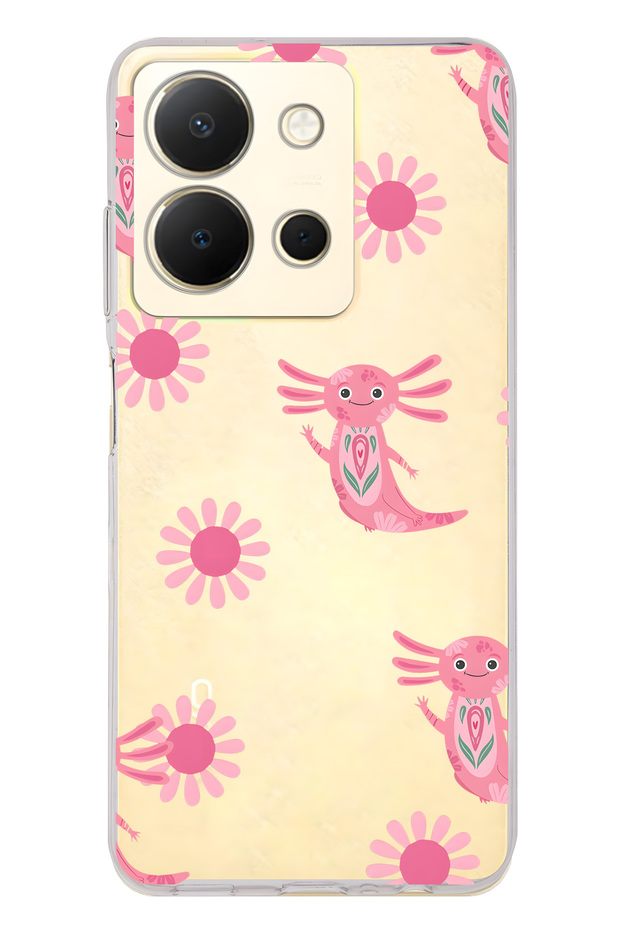 Vivo Y36 Compatible Pink Axolotl Patterned Transparent Phone Case