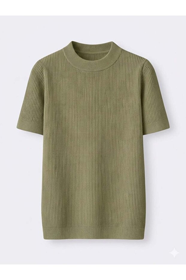 Men's Relaxed Fit Corded Fabric Knitwear Tshirt Khaki Eca069